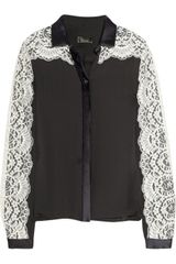 Lanvin Lace Trimmed Silk Satin Shirt