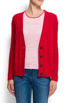 Mango Cable Knit Cotton Cardigan - Lyst