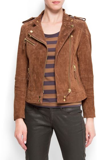 Mango Suede Biker Jacket - Lyst