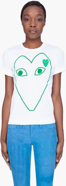 Play Comme Des Garçons White Green Emblem Tshirt - Lyst