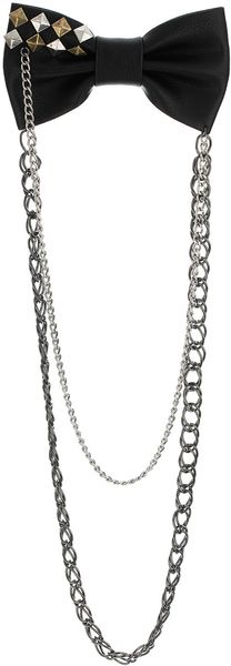 Topman Leather Bow Tie with Chain in Black for Men - Lyst