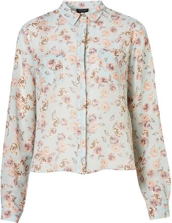Topshop Rose Print Step Hem Shirt - Lyst