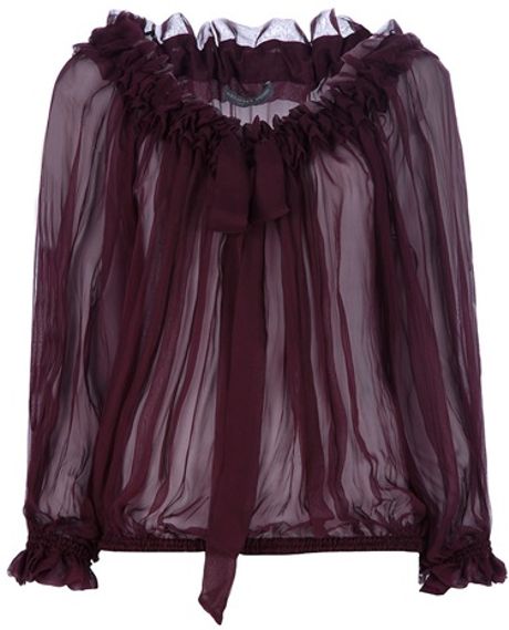 Alexander Mcqueen Pleated Blouse in Purple (burgundy) - Lyst