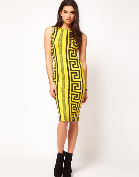 Asos Bodycon Dress in Rocco Print in Yellow (yellowblack) | Lyst