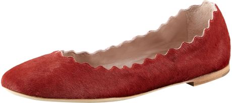 Chloé Scalloped Calf Hair Ballerina Flat in Red (rust) - Lyst