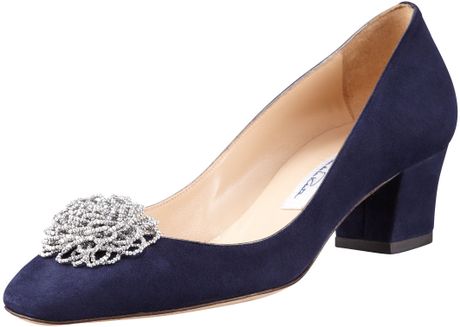 Oscar De La Renta Beaded Flower Lowheel Pump in Blue (navy) - Lyst