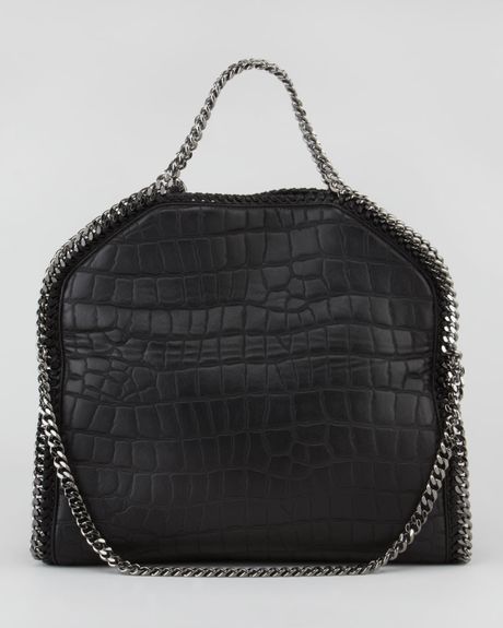 Stella Mccartney Crocodileembossed Foldover Falabella Tote Black in Black - Lyst