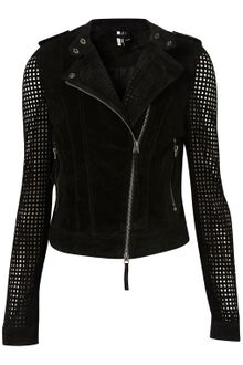 Topshop Suede Perforated Biker Jacket - Lyst