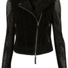 Topshop Suede Perforated Biker Jacket in Black - Lyst