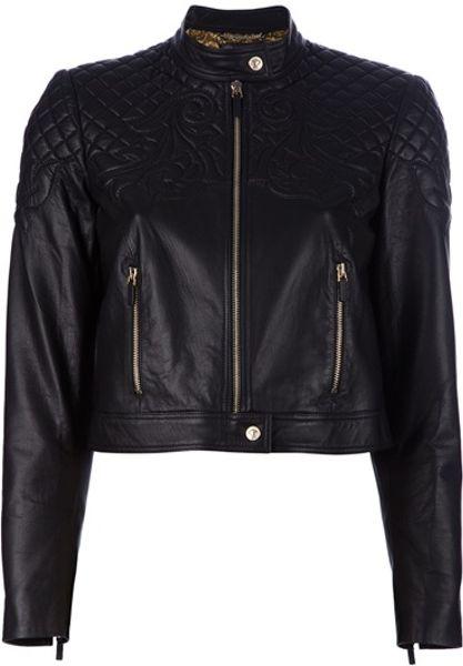 Versace Quilted Leather Jacket in Black - Lyst