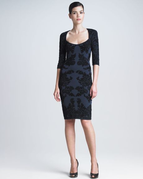 Zac Posen Floral Threequartersleeve Dress in Blue (floral) - Lyst