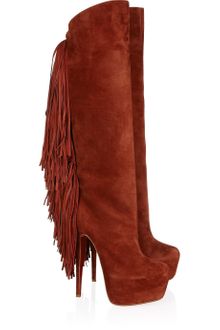 Christian Louboutin Interlopa 165 Fringed Suede Knee Boots - Lyst