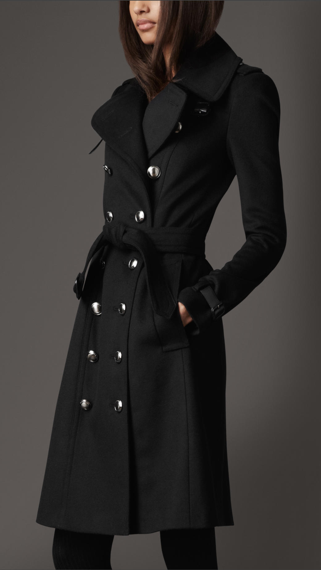 Burberry Long Wool And Cashmere Blend Trench Coat In Black Lyst