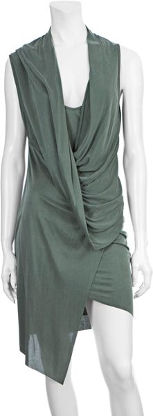 Helmut Lang Drape Front Dress in Green (sage) - Lyst