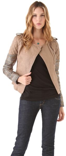 Matthew Williamson Leather Biker Jacket with Metallic Insets in Brown (taupe) - Lyst