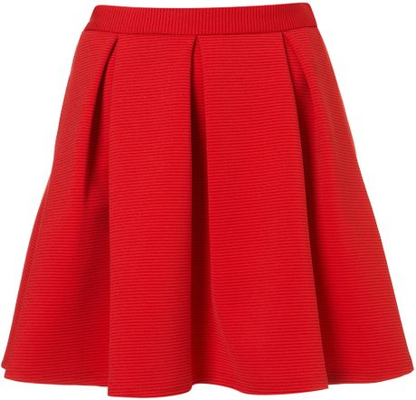 Topshop  Ribbed Pleated Skirt in Red - Lyst
