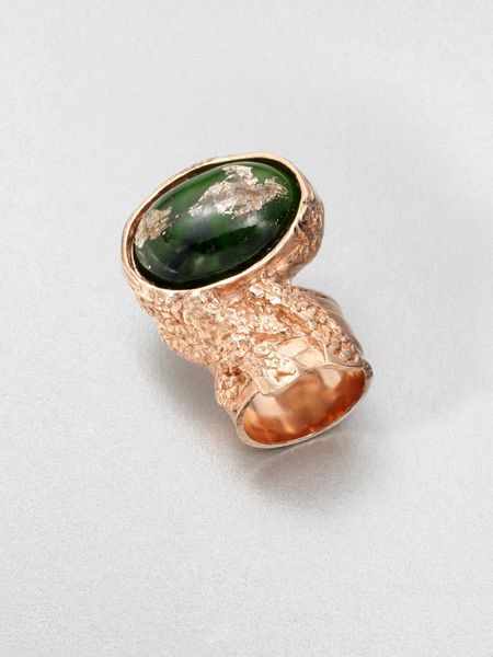 Yves Saint Laurent GoldTone Arty Ovale Ring in Gold (militarygreen) - Lyst