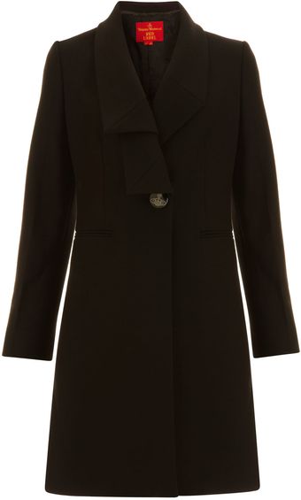 Black Melton Wool Blend Coat - Lyst