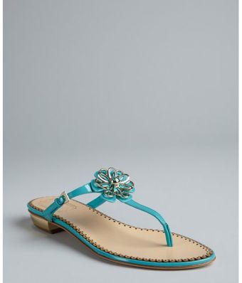 Dior Turquoise Patent Leather Floral Detail Thong Sandals - Lyst