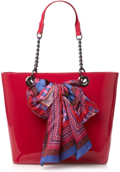 Dkny Patent Large Scarf Tote Bag in Red (pink)