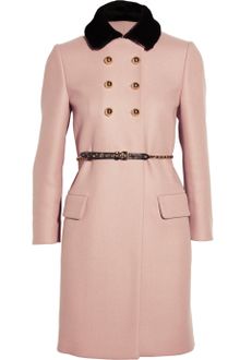 Miu Miu Shearling Collar Double Breasted Wool Coat - Lyst