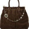 Miu Miu Crystal Chain Strap Suede Tote in Brown (chocolate) - Lyst