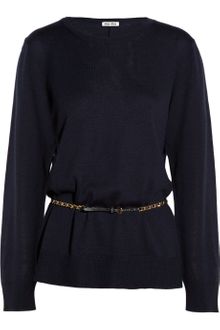 Miu Miu Belted Splitback Wool Sweater - Lyst