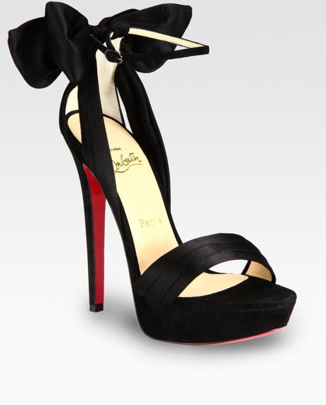 Christian Louboutin Satin and Suede Bow Platform Sandals in Black - Lyst