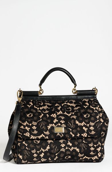 Dolce & Gabbana Miss Sicily Leather Lace Satchel in Black (nero) - Lyst