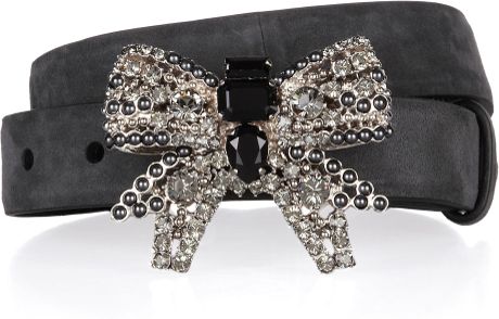 Miu Miu Crystal Embellished Suede Belt in Black (anthracite) - Lyst