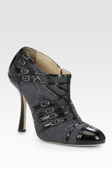 Oscar de la Renta Flannel and Leather Buckle Ankle Boots - Lyst