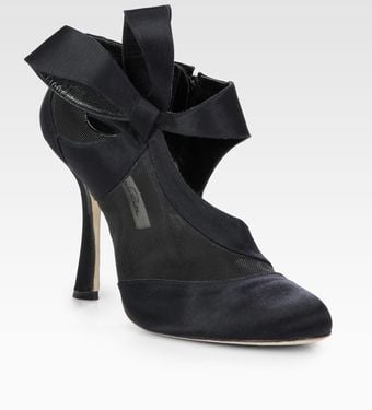 Oscar de la Renta Satin and Mesh Bow Ankle Boots - Lyst