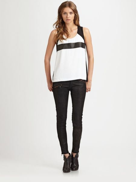Rag & Bone Lara Leathercolorblock Top in White - Lyst