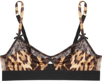 Roberto Cavalli Leopardprint Satin and Lace Triangle Bra - Lyst
