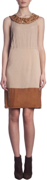 Thomas Maier Ruffled Neck Trim Dress in Beige (champagne) - Lyst