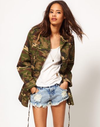 ASOS Collection Asos Army Camo Jacket with Detachable Fur Trim Collar - Lyst