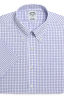 Brooks Brothers Supima Cotton Noniron Slim Fit Shortsleeve Shadow Check Dress Shirt - Lyst