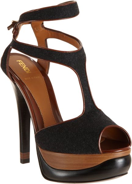 Fendi Tstrap Platform Sandal in Black (anthracite) - Lyst