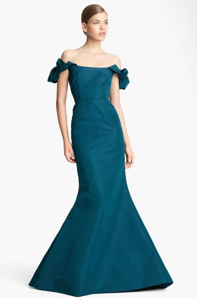 Oscar De La Renta Fishtail Silk Gown in Blue (nile) - Lyst