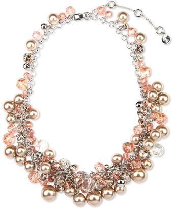 Givenchy Silver Tone Blush Glass Pearls and Glass Cubic Zirconia Collar Necklace - Lyst