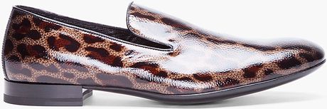 Yves Saint Laurent Dark Brown Patent Leopard Loafers in Brown for Men - Lyst