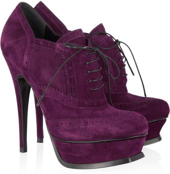 Yves Saint Laurent Suede Brogue Ankle Boots - Lyst