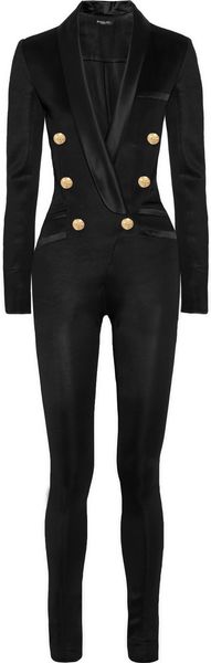 Balmain Satin trimmed Jersey Jumpsuit - Lyst