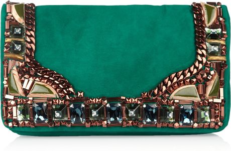 Matthew Williamson Embellished Suede Clutch in Gold (emerald) - Lyst