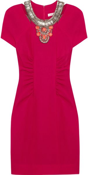 Matthew Williamson Beaded Wool Crepe Dress in Red (raspberry) - Lyst