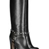 Valentino Studded Leather Knee Boots in Black - Lyst