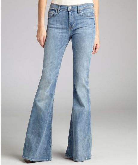7 For All Mankind Light Blue Stretch Denim Wide Leg Bell Jeans in Blue - Lyst