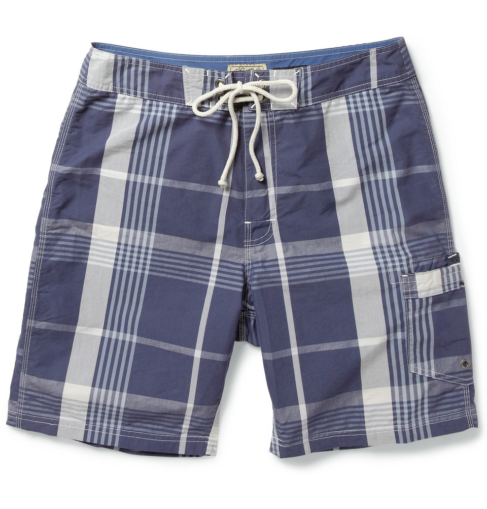 J.crew Plaid Long Length Cotton Blend Swim Shorts in Blue for Men Lyst