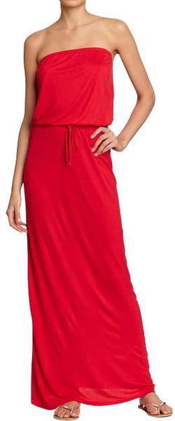 Old Navy Drawstringtube Jersey Maxi Dresses in Red (amaryllis red)