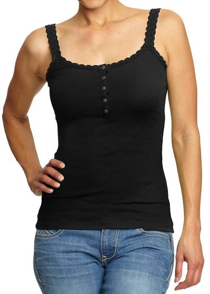Old Navy Crochet-trim Rib-henley Tanks in Black (black jack) - Lyst
